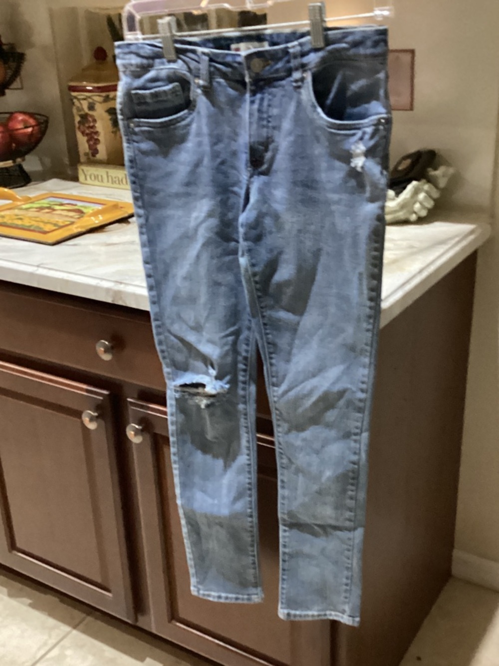 Signature by Levi Strauss Light Blue Distressed Kids Jeans. Adjustable waist